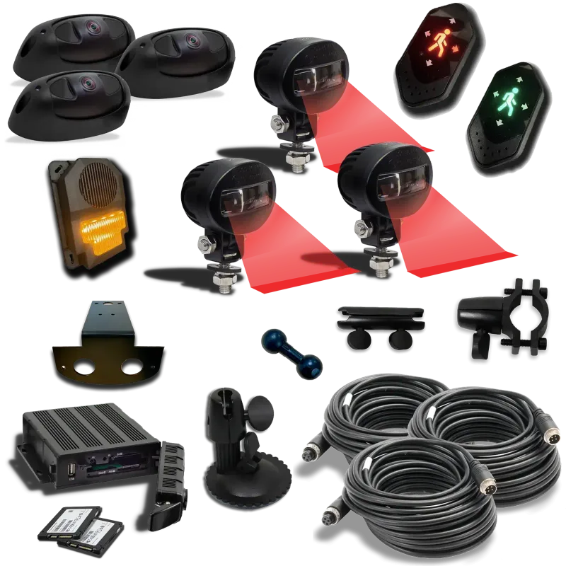 3-camera AI Human Form Recognition (HFR) Kit For Forklift Trucks with DVR